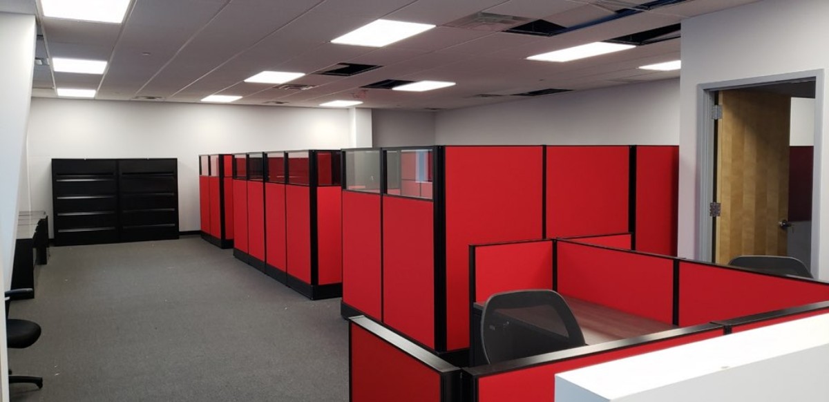 Inside of Building with Red Dividers Inside of Building with Red Dividers