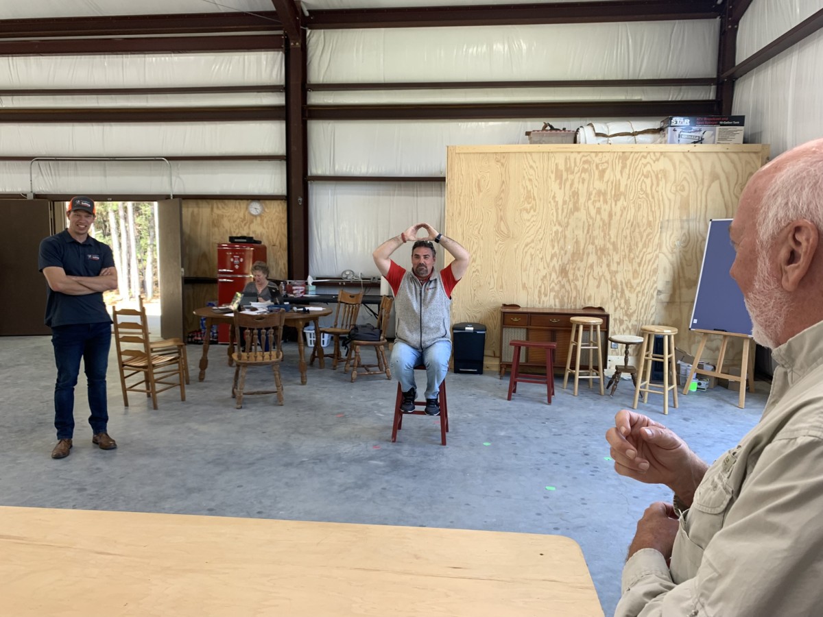Chris Tribble acts as a camera placeholder during rehearsal with Applied Bolting Technology. 